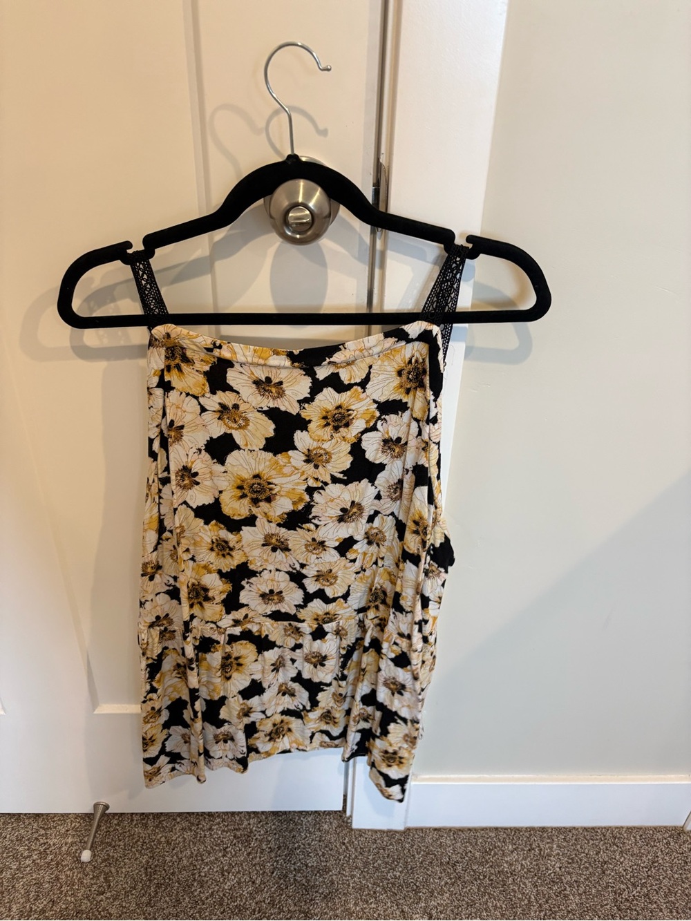 Maurices Black Floral tank top with Cream and Yellow Blooms